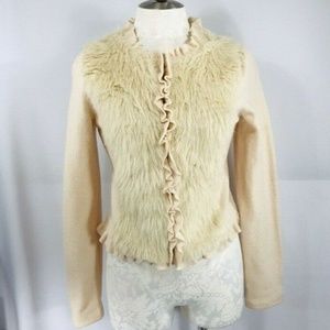 New Anthropologie M Faux Fur Jacket Cream Wool NWT